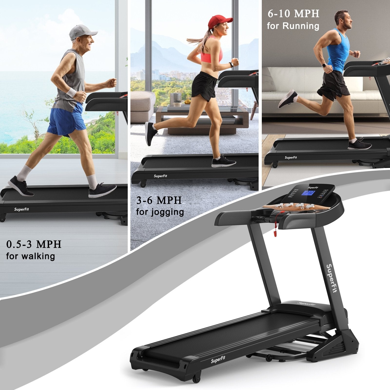 3.75HP Electric Folding Treadmill with Auto Incline 12 Program APP Control, Black Treadmills   at Gallery Canada