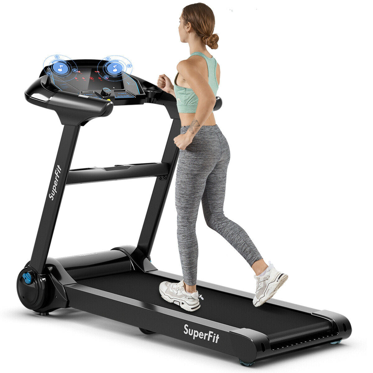 2.25HP Folding Treadmill Running Jogging Machine with APP heart rate bluetooth, Black Treadmills at Gallery Canada