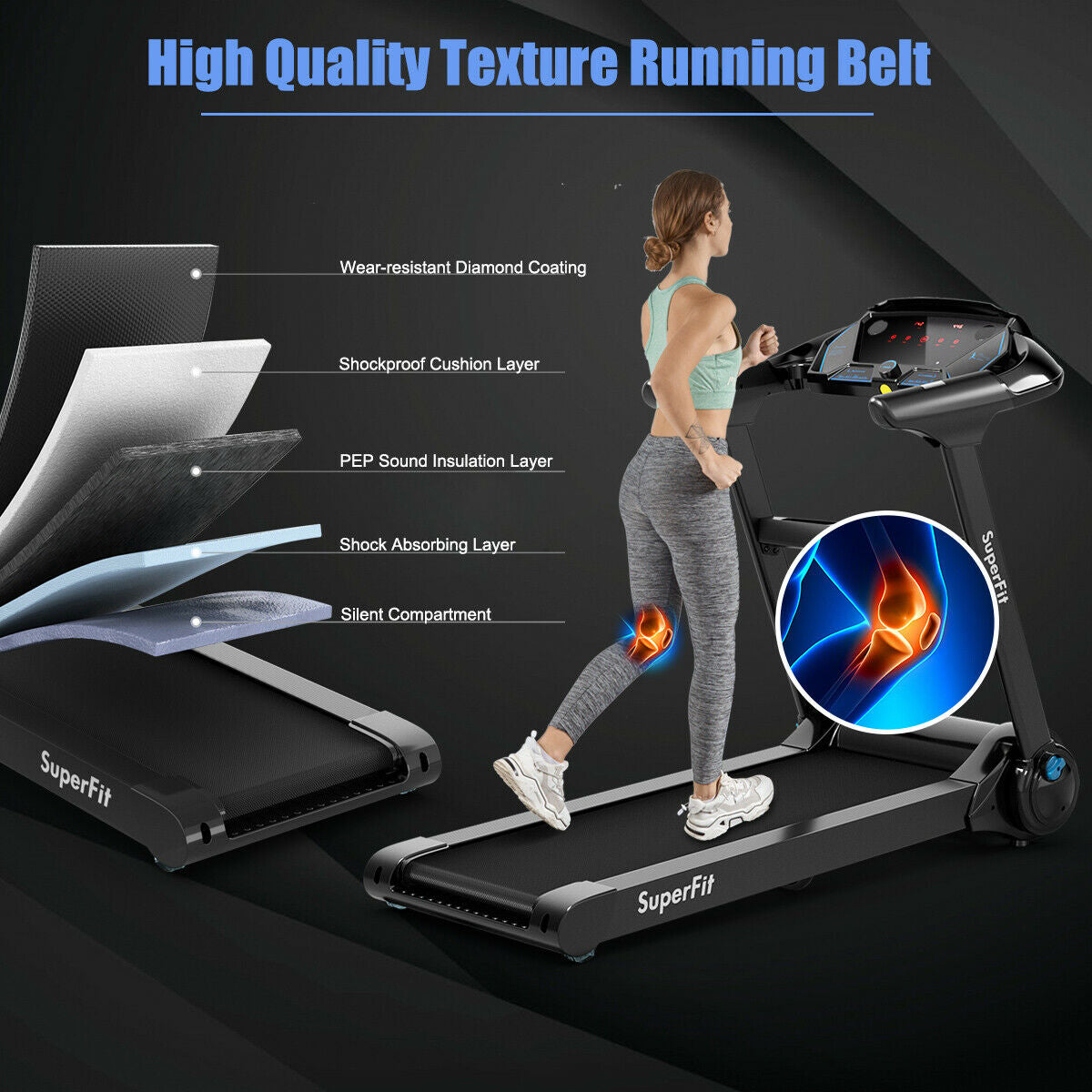 2.25HP Folding Treadmill Running Jogging Machine with APP heart rate bluetooth, Black Treadmills at Gallery Canada