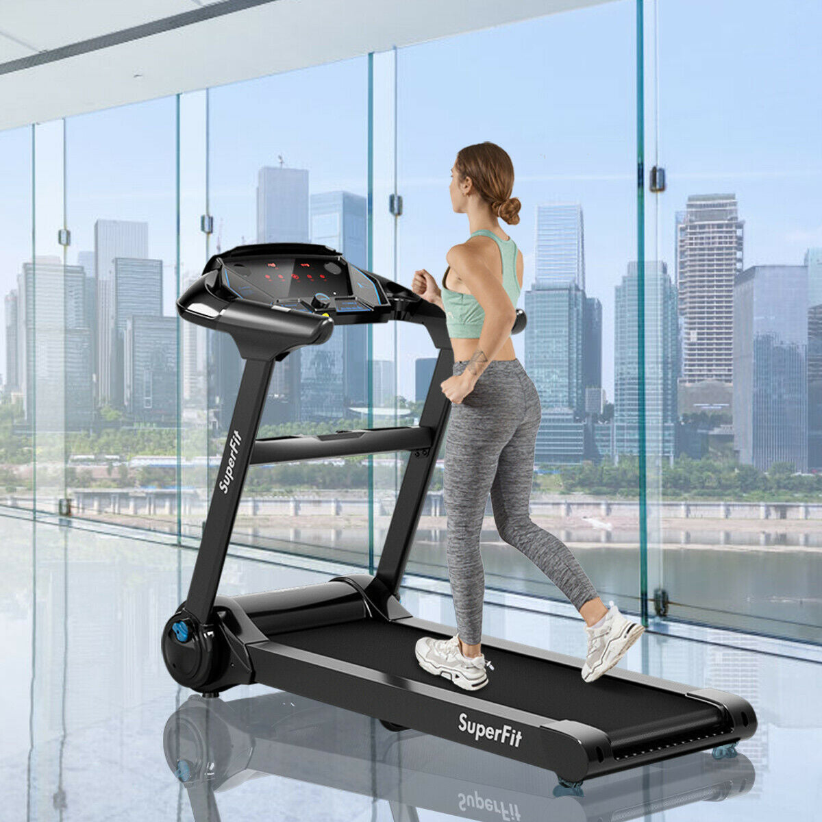2.25HP Folding Treadmill Running Jogging Machine with APP heart rate bluetooth, Black Treadmills at Gallery Canada
