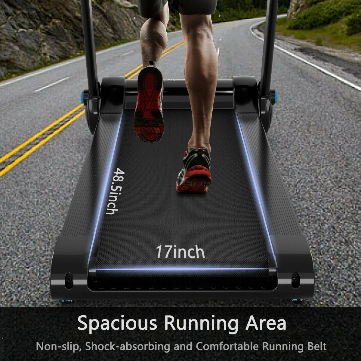 2.25HP Folding Treadmill Running Jogging Machine with APP heart rate bluetooth, Black Treadmills at Gallery Canada