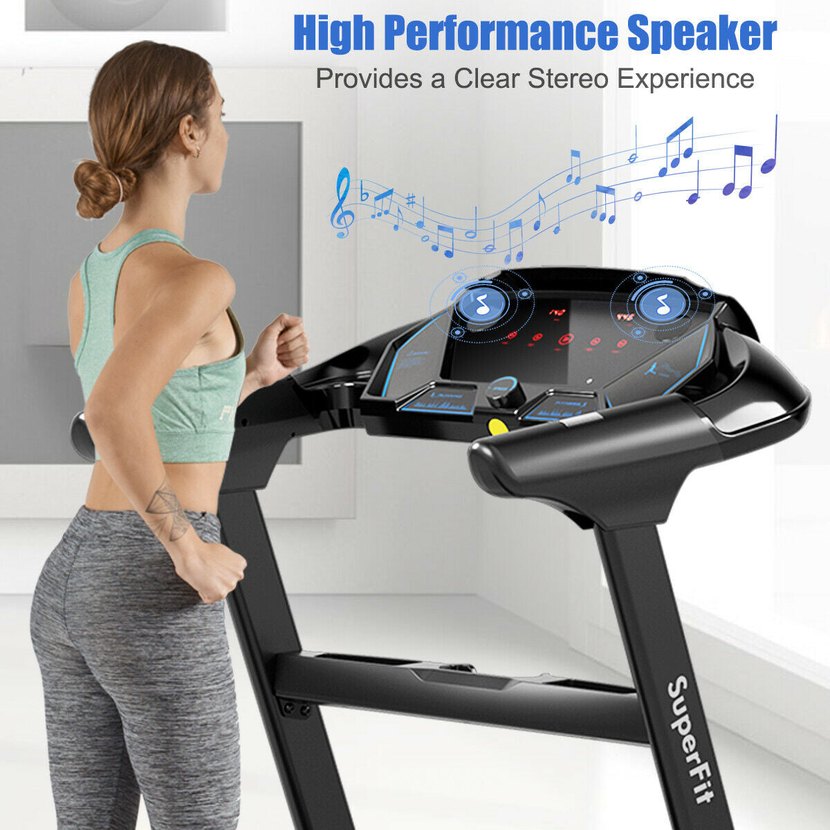 2.25HP Folding Treadmill Running Jogging Machine with APP heart rate bluetooth, Black Treadmills at Gallery Canada