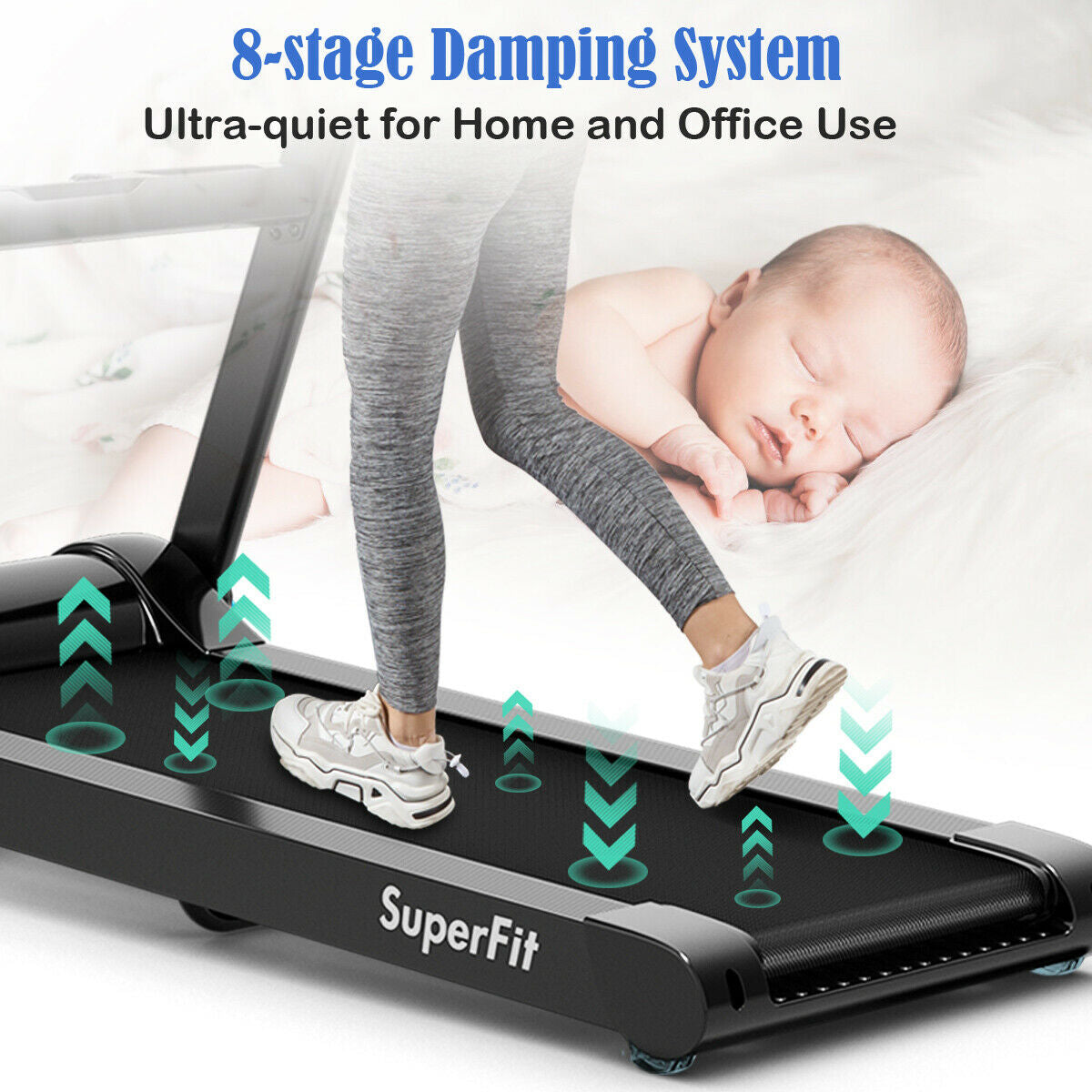 2.25HP Folding Treadmill Running Jogging Machine with APP heart rate bluetooth, Black Treadmills at Gallery Canada