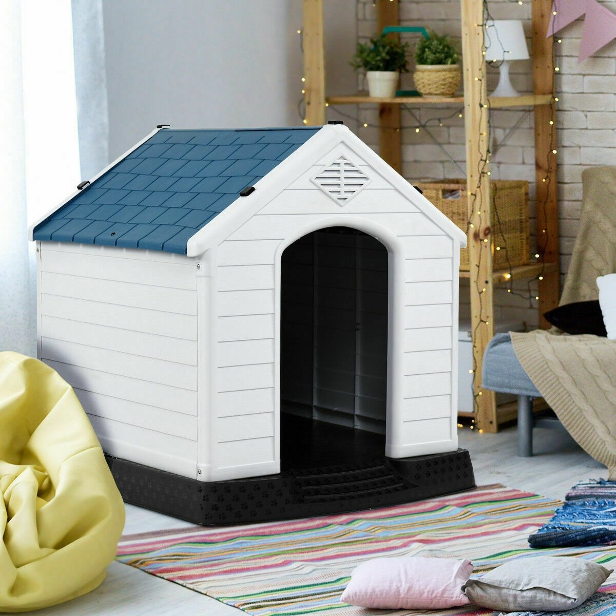 Plastic Waterproof Ventilate Pet Puppy House, Blue - Gallery Canada