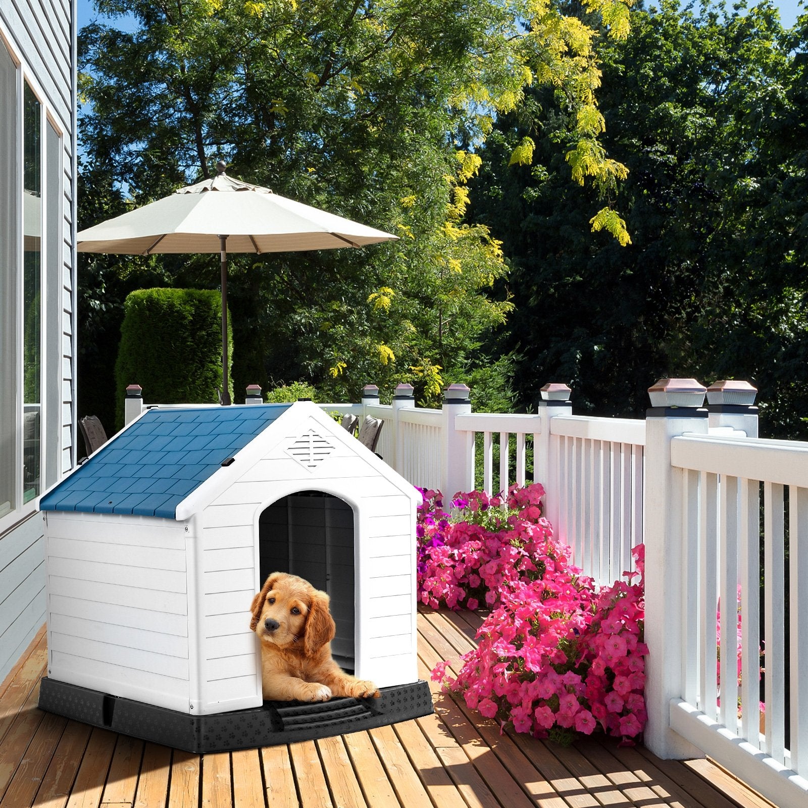 Plastic Waterproof Ventilate Pet Puppy House, Blue - Gallery Canada