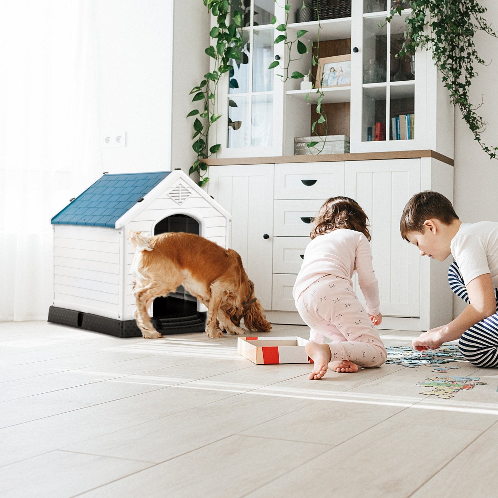 Plastic Waterproof Ventilate Pet Puppy House, Blue Dog Kennels   at Gallery Canada