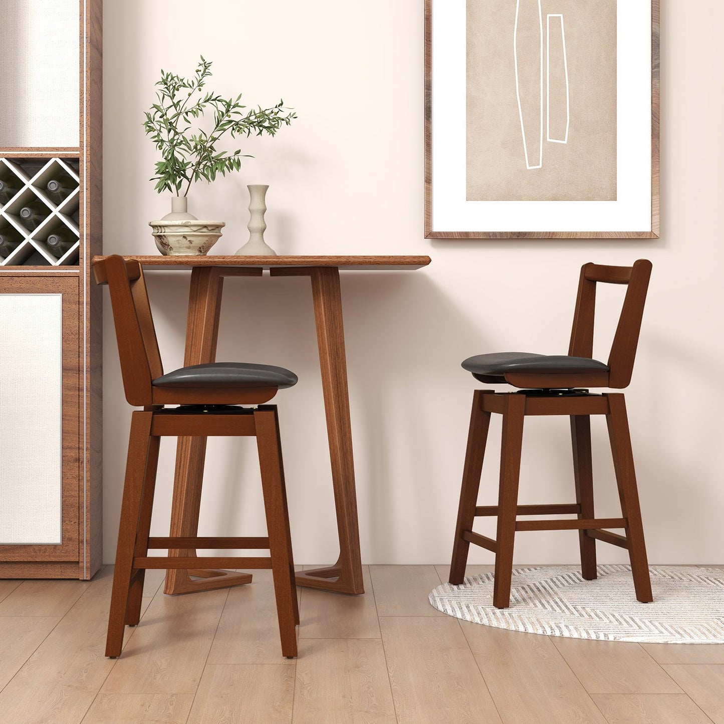 Swivel Upholstered PU Leather Stool with Backrest and Cushioned Seat-26 inches, Brown Bar Stools   at Gallery Canada