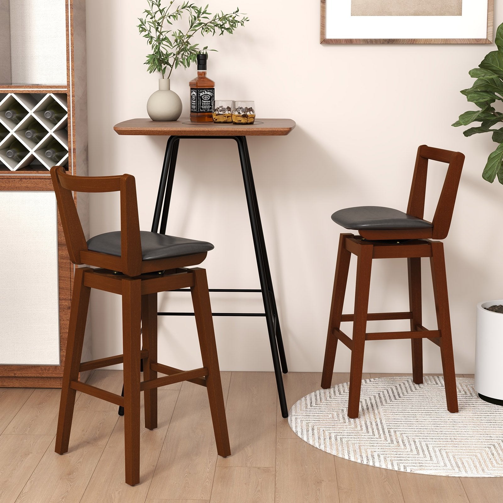 Swivel Upholstered PU Leather Stool with Backrest and Cushioned Seat-30.5 inches, Brown Bar Stools   at Gallery Canada