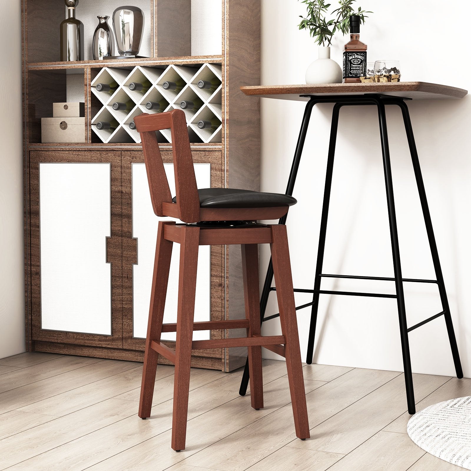 Swivel Upholstered PU Leather Stool with Backrest and Cushioned Seat-30.5 inches, Brown Bar Stools   at Gallery Canada