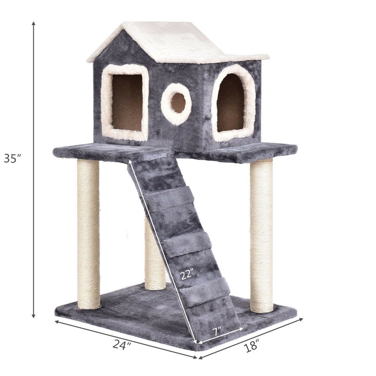 36 Inch Tower Condo Scratching Posts Ladder Cat Tree, Dark Gray Cat Trees Condos & Scratchers   at Gallery Canada