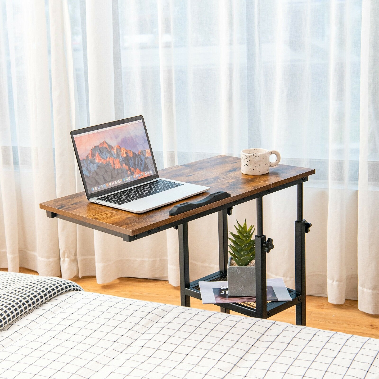 Adjustable C-Shaped Bedside Table, Rustic Brown End & Side Tables   at Gallery Canada