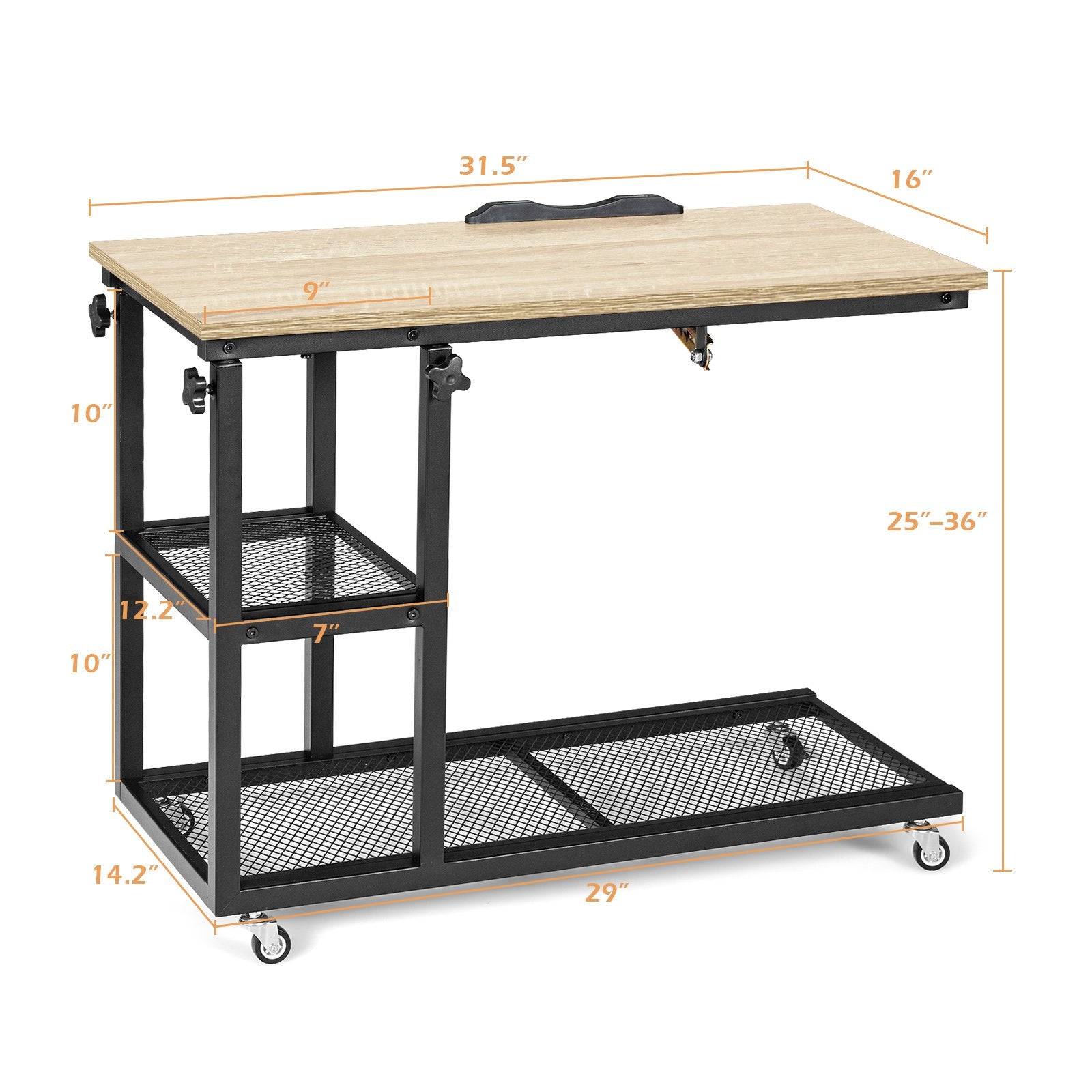 Adjustable C-Shaped Bedside Table with Wheels, Natural End & Side Tables   at Gallery Canada