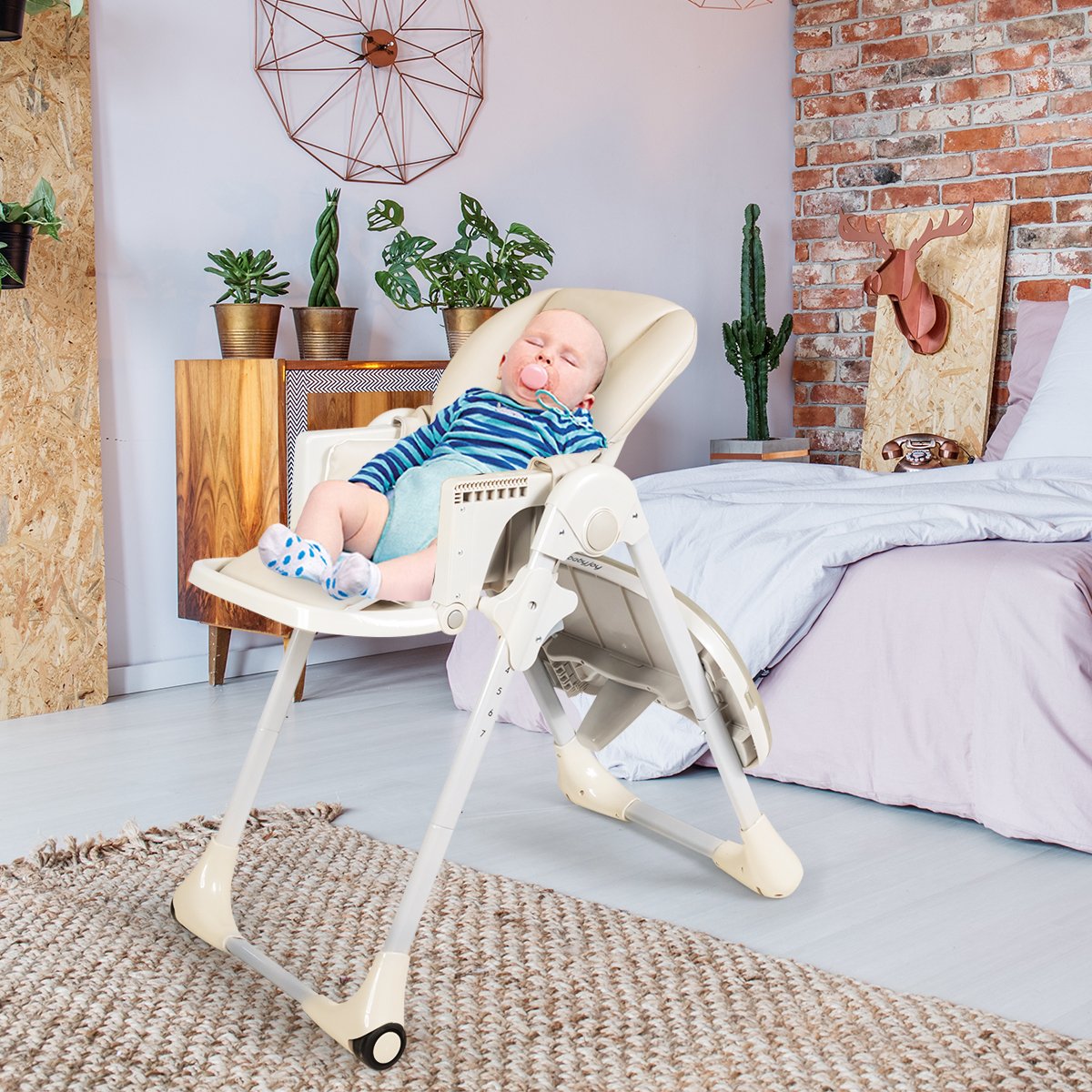 Baby Convertible High Chair with Wheels, Beige High Chairs   at Gallery Canada