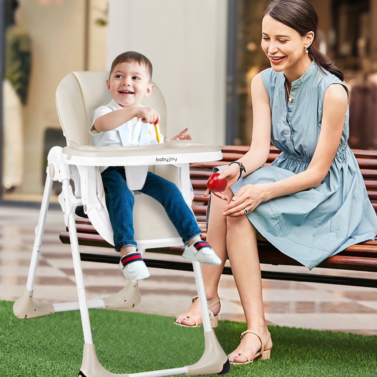 Baby Convertible High Chair with Wheels, Beige - Gallery Canada