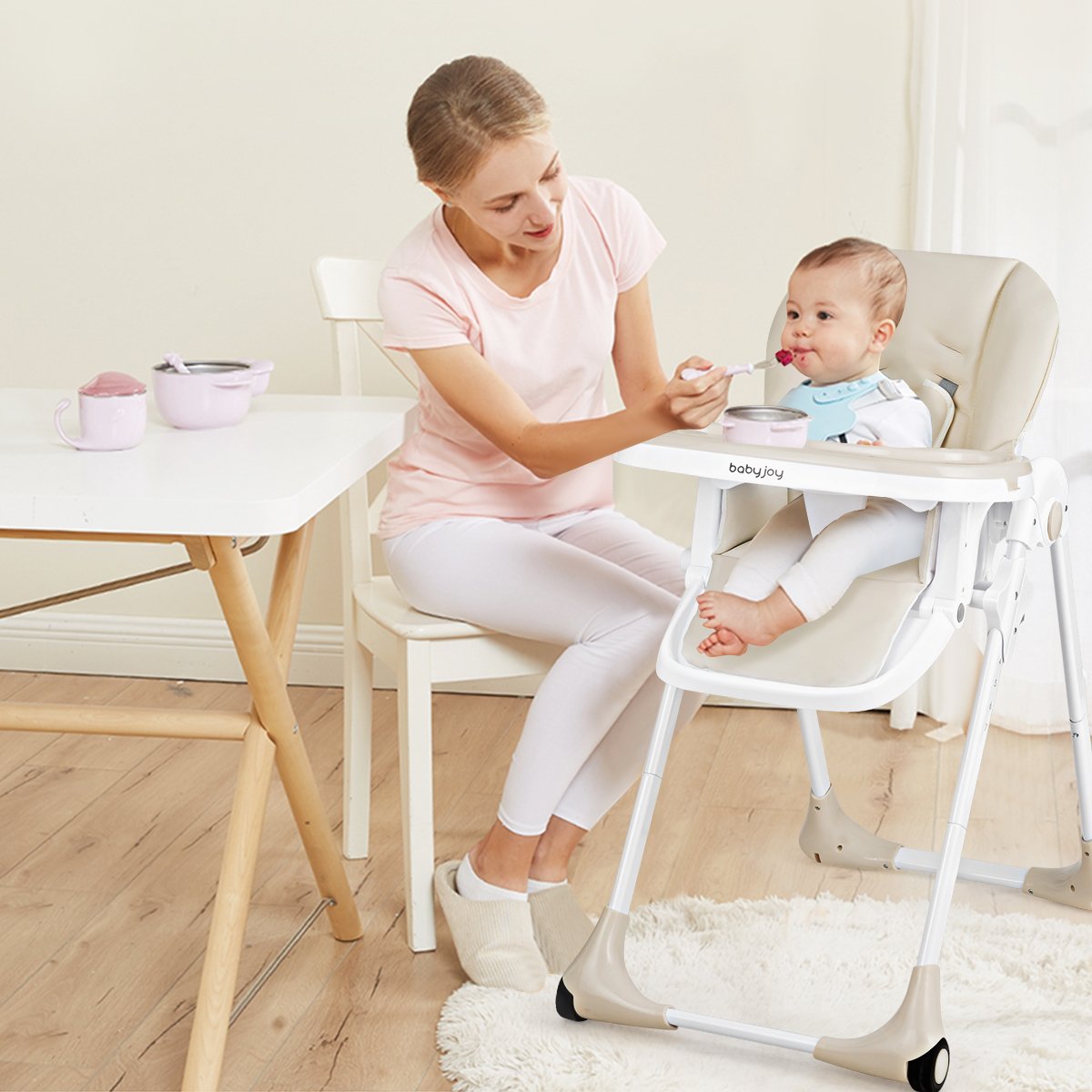 Baby Convertible High Chair with Wheels, Beige - Gallery Canada