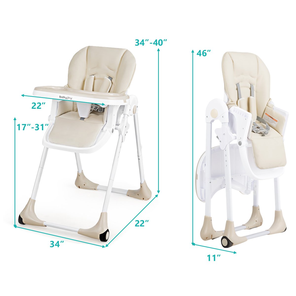 Baby Convertible High Chair with Wheels, Beige - Gallery Canada