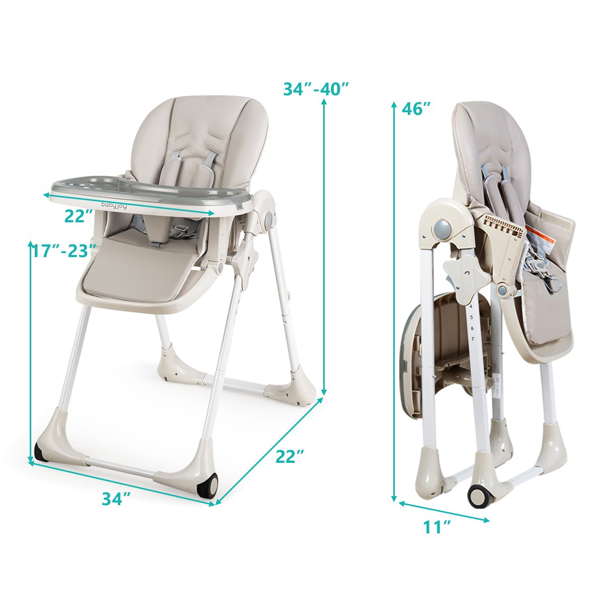 Baby Convertible High Chair with Wheels, Gray High Chairs   at Gallery Canada