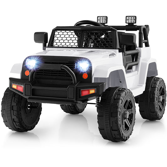 12V Kids Ride On Truck with Remote Control and Headlights, White Powered Ride On Toys White  at Gallery Canada