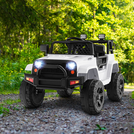 12V Kids Ride On Truck with Remote Control and Headlights, White Powered Ride On Toys White  at Gallery Canada