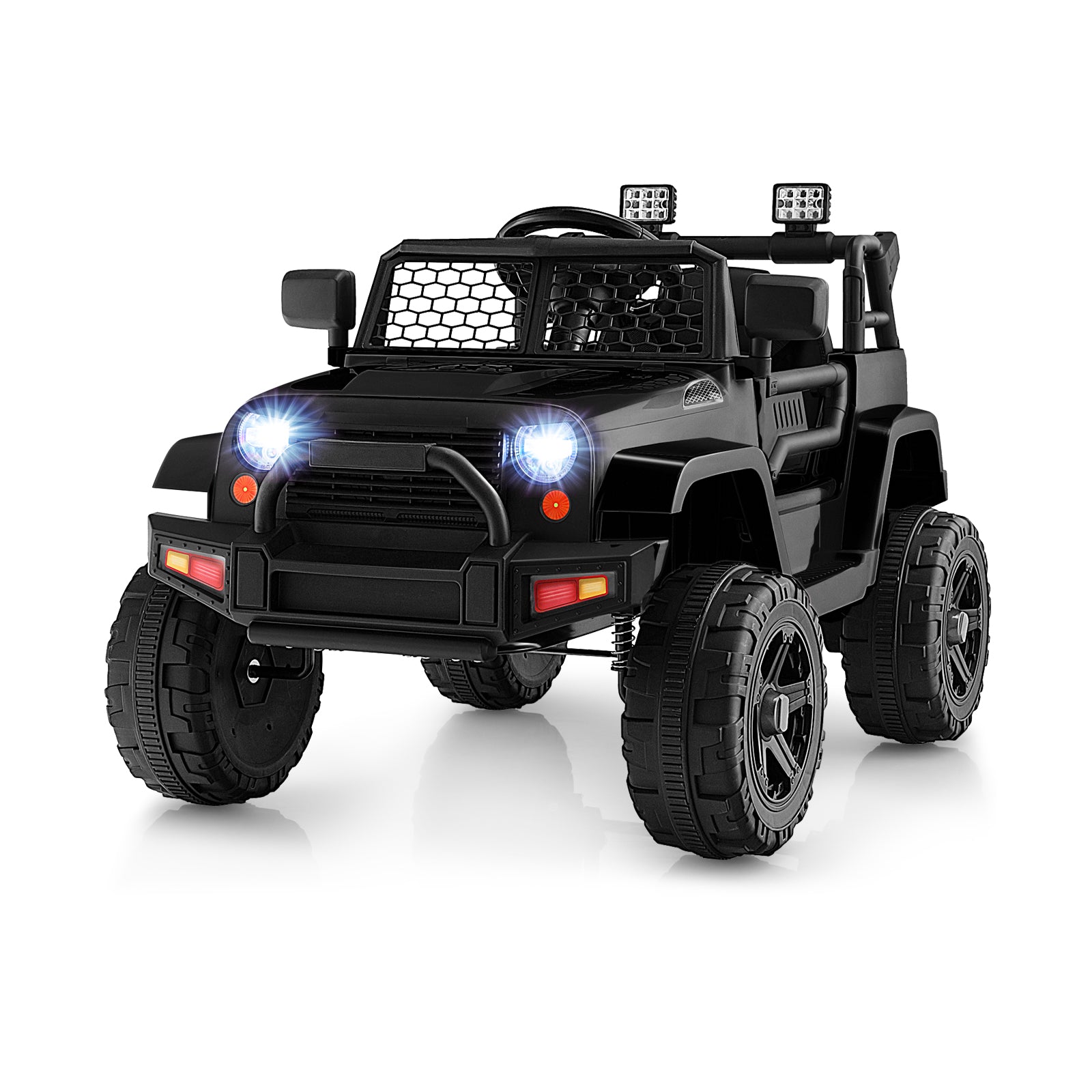 12V Kids Ride On Truck with Remote Control and Headlights, Black Powered Ride On Toys Black  at Gallery Canada