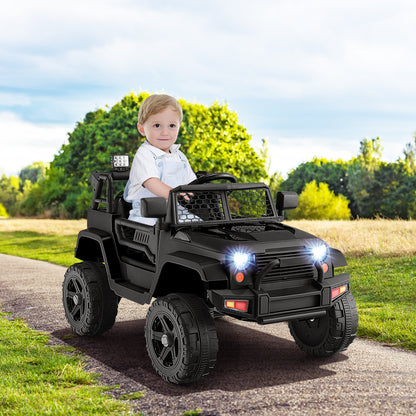 12V Kids Ride On Truck with Remote Control and Headlights, Black Powered Ride On Toys   at Gallery Canada