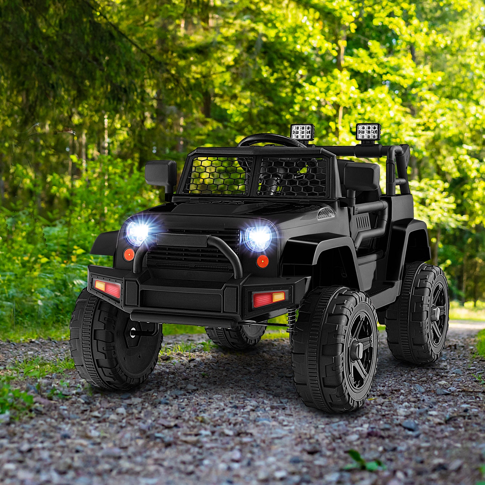 12V Kids Ride On Truck with Remote Control and Headlights, Black Powered Ride On Toys   at Gallery Canada