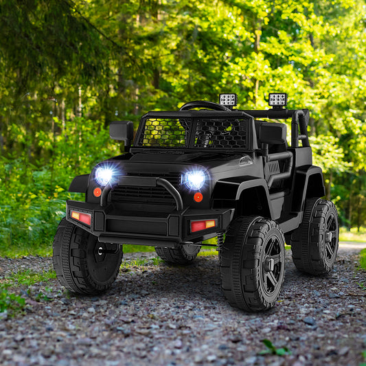 12V Kids Ride On Truck with Remote Control and Headlights, Black Powered Ride On Toys Black  at Gallery Canada