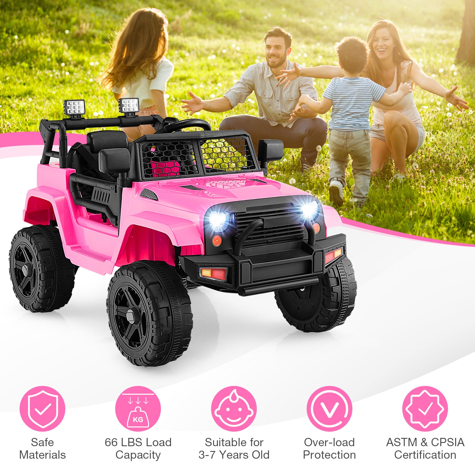 12V Kids Ride On Truck with Remote Control and Headlights, Pink Powered Ride On Toys   at Gallery Canada