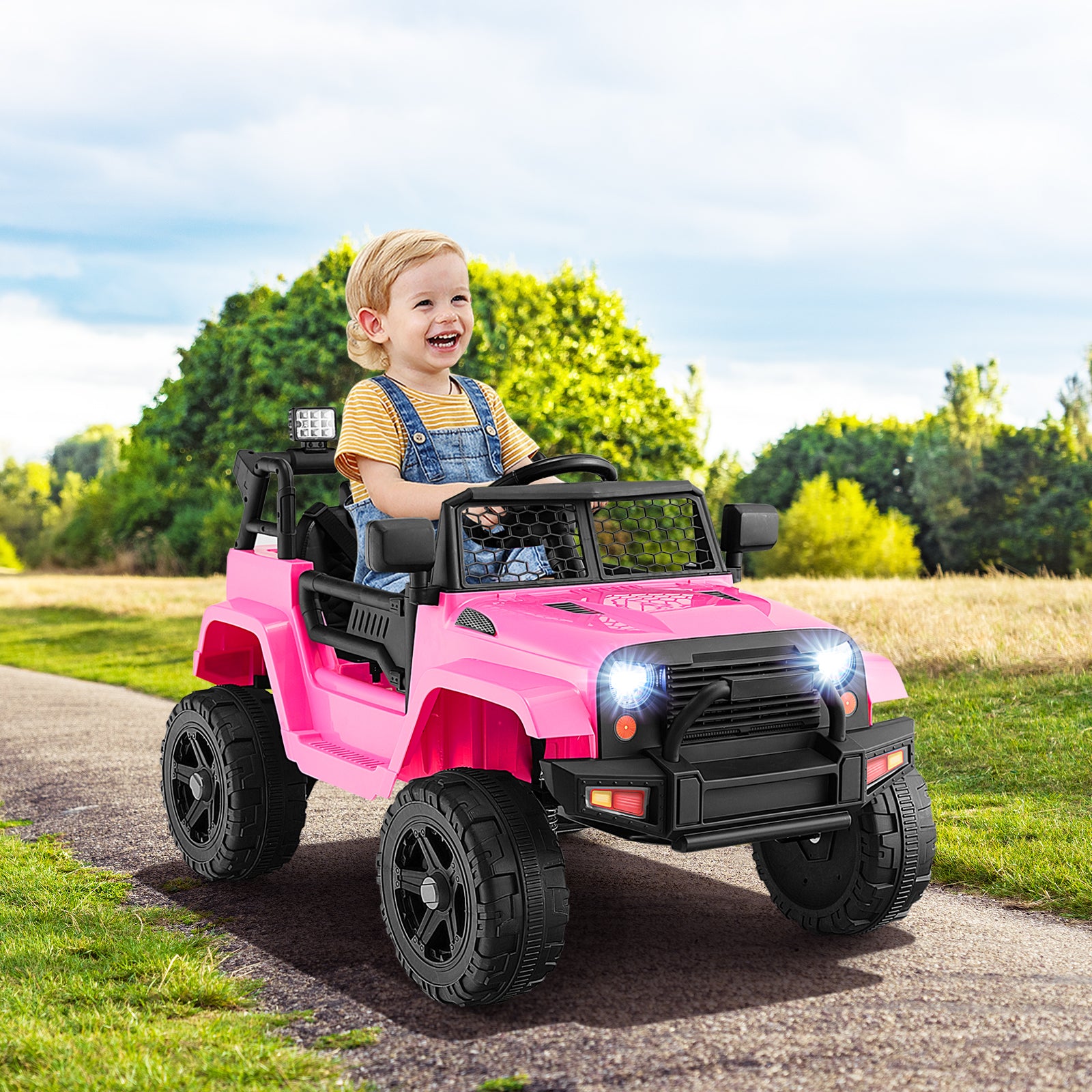 12V Kids Ride On Truck with Remote Control and Headlights, Pink Powered Ride On Toys   at Gallery Canada