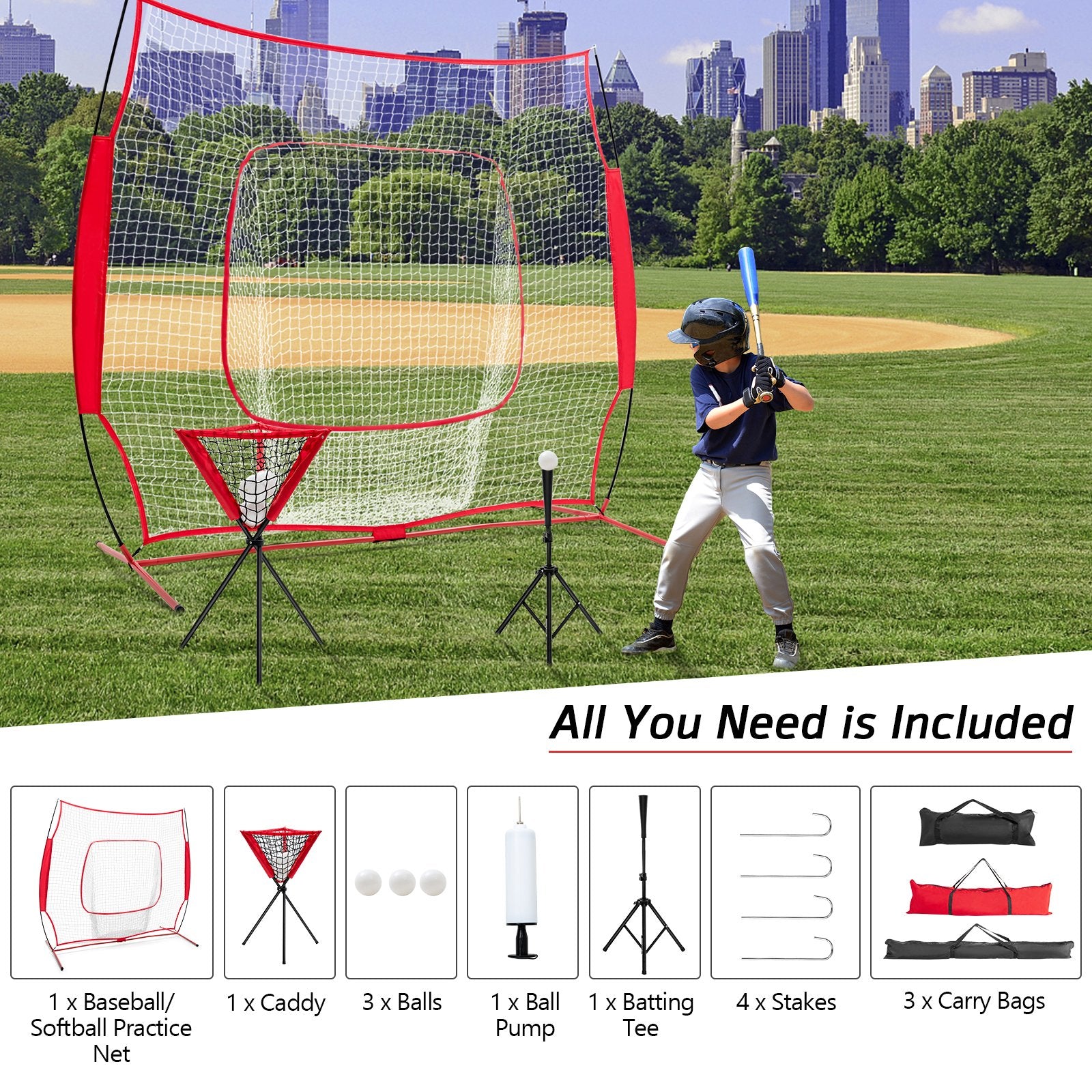 Portable Practice Net Kit with 3 Carrying Bags, Red Sport Equipments   at Gallery Canada