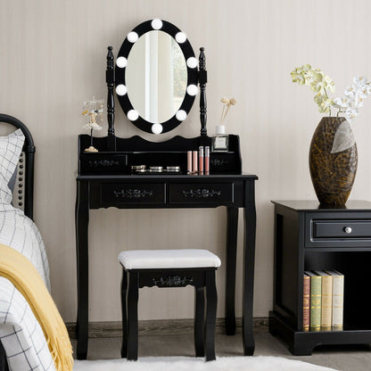 Makeup Dressing Table with Touch Switch Lighted Mirror and Cushioned Stool, Black Makeup Vanities   at Gallery Canada