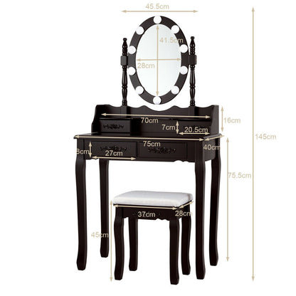 Makeup Dressing Table with Touch Switch Lighted Mirror and Cushioned Stool, Brown Makeup Vanities   at Gallery Canada