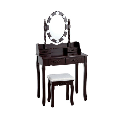 Makeup Dressing Table with Touch Switch Lighted Mirror and Cushioned Stool, Brown Makeup Vanities   at Gallery Canada