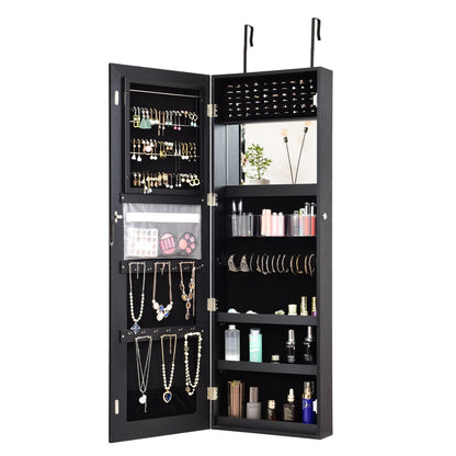 Lockable Storage Jewelry Cabinet  with Frameless Mirror, Black Jewelry Armoires   at Gallery Canada