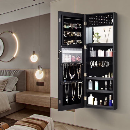 Lockable Storage Jewelry Cabinet  with Frameless Mirror, Black Jewelry Armoires   at Gallery Canada