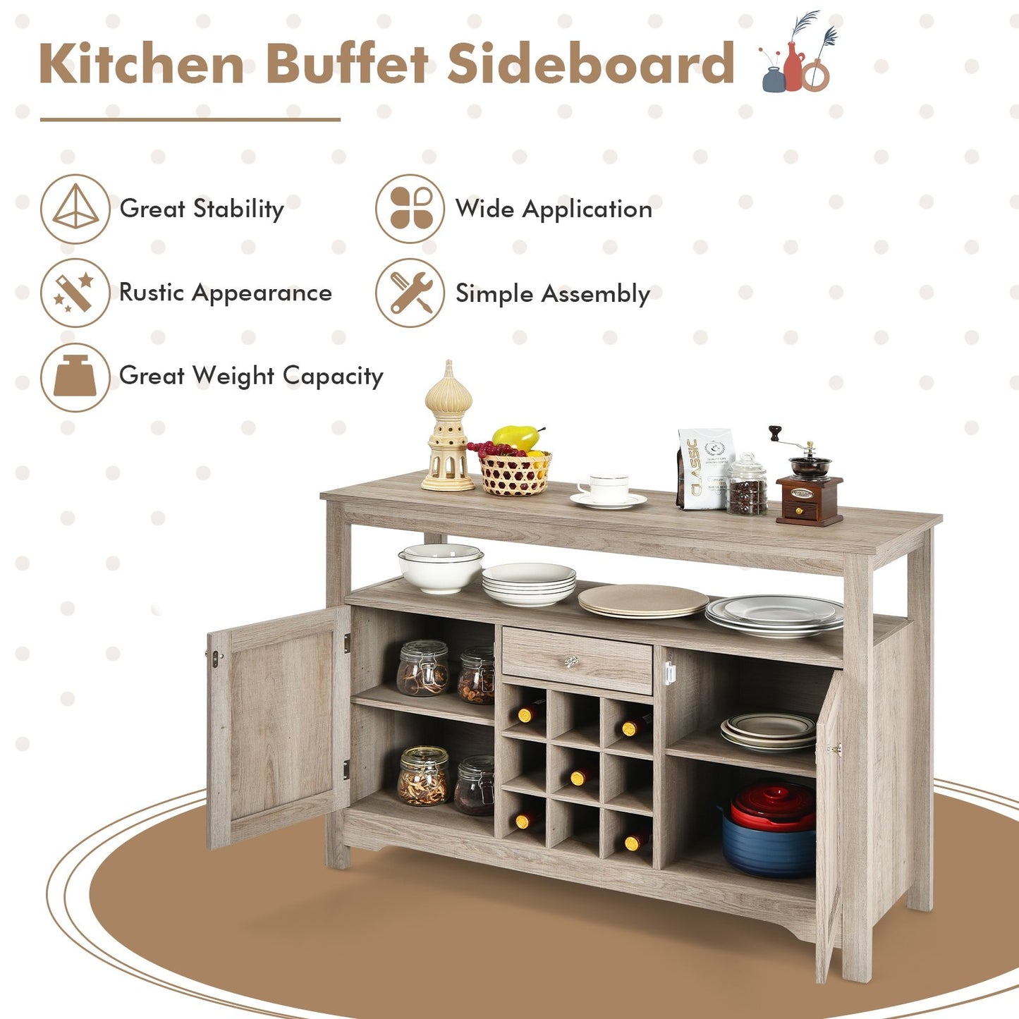 Buffet Server Sideboard Wine Cabinet Console, Gray Sideboards Cabinets & Buffets   at Gallery Canada