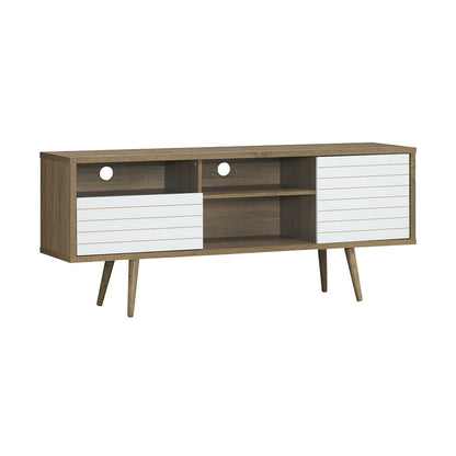 Mid-Century Modern TV Stand for TVs up to 65 Inch, Walnut & White Entertainment Centers & TV Stands   at Gallery Canada