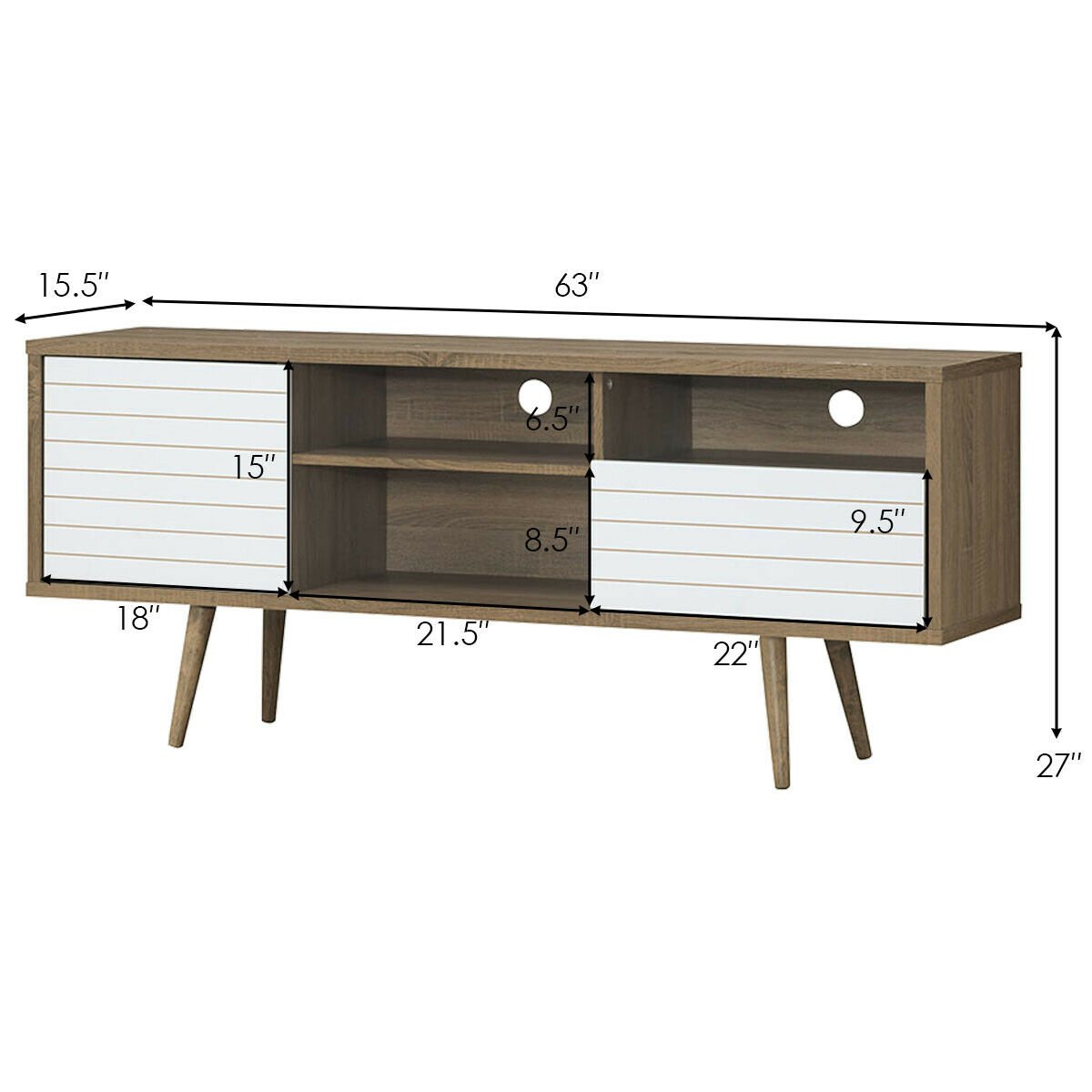 Mid-Century Modern TV Stand for TVs up to 65 Inch, Walnut & White Entertainment Centers & TV Stands   at Gallery Canada