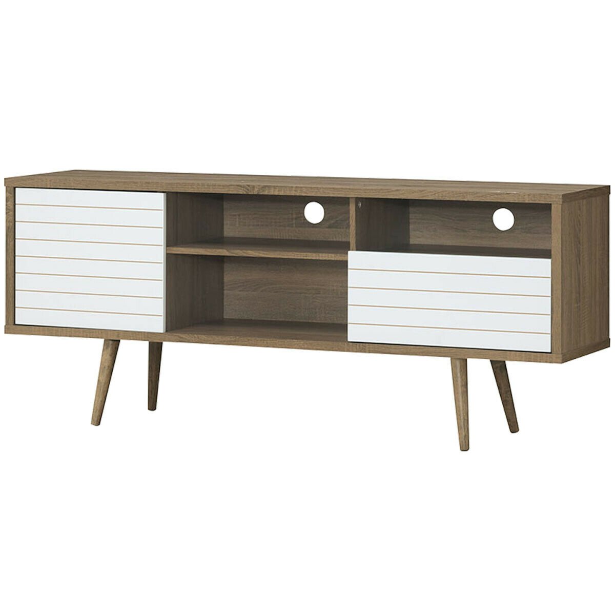 Mid-Century Modern TV Stand for TVs up to 65 Inch, Walnut & White Entertainment Centers & TV Stands   at Gallery Canada