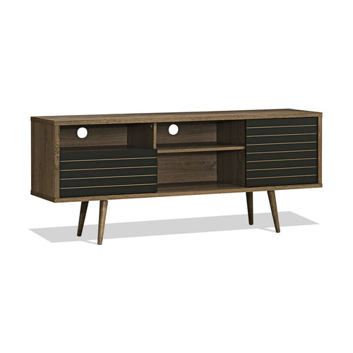 Mid-Century Modern TV Stand for TVs up to 65 Inch with Storage Shelves, Walnut