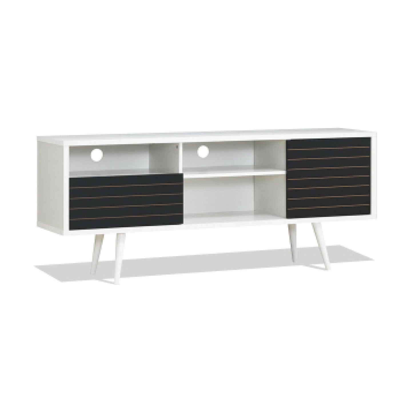 Mid-Century Modern TV Stand for TVs up to 65 Inch with Storage Shelves, Black & White Entertainment Centers & TV Stands   at Gallery Canada