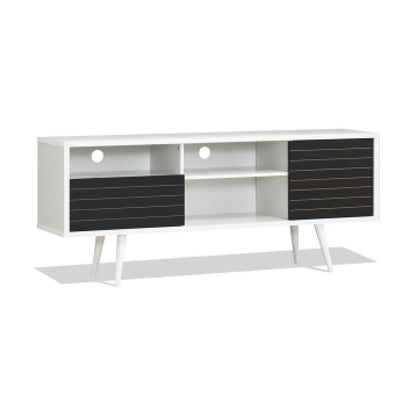 Mid-Century Modern TV Stand for TVs up to 65 Inch with Storage Shelves, Black & White - Gallery Canada