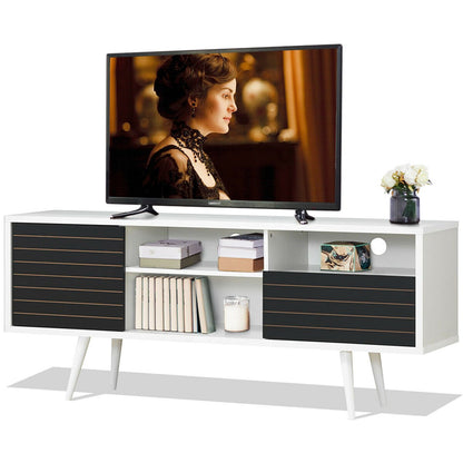 Mid-Century Modern TV Stand for TVs up to 65 Inch with Storage Shelves, Black & White - Gallery Canada