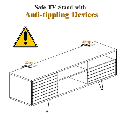 Mid-Century Modern TV Stand for TVs up to 65 Inch with Storage Shelves, Black & White Entertainment Centers & TV Stands   at Gallery Canada