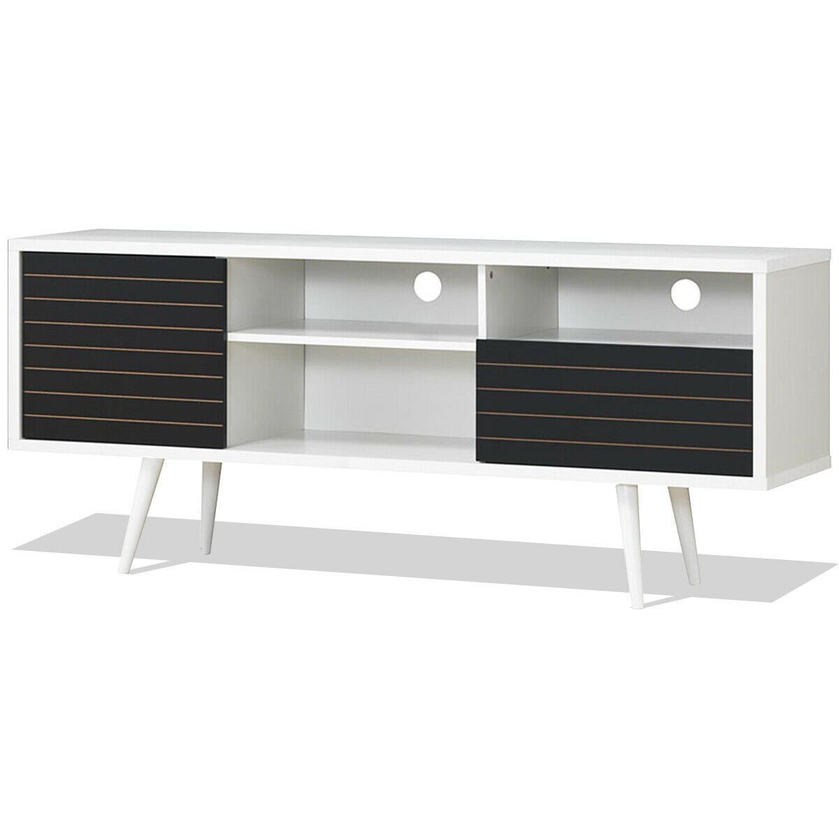 Mid-Century Modern TV Stand for TVs up to 65 Inch with Storage Shelves, Black & White - Gallery Canada