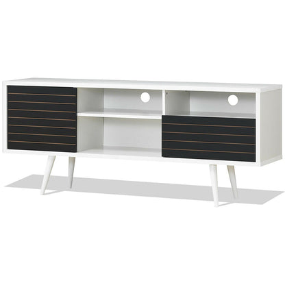 Mid-Century Modern TV Stand for TVs up to 65 Inch with Storage Shelves, Black & White Entertainment Centers & TV Stands   at Gallery Canada