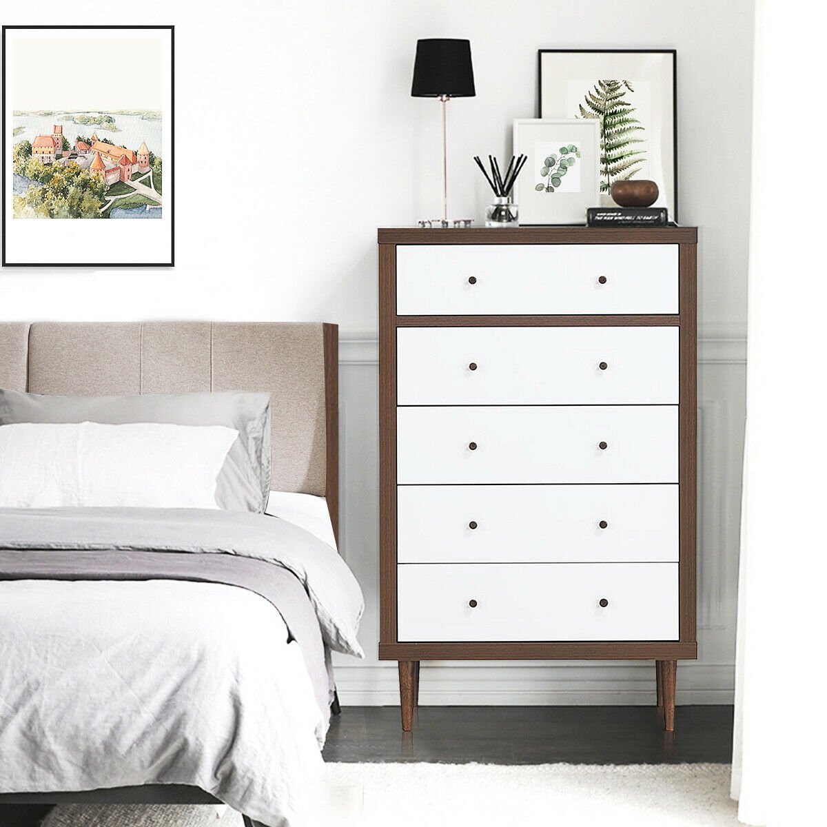 Antique-Style Free-Standing Dresser with 5 Drawers, White Dressers & Chests   at Gallery Canada