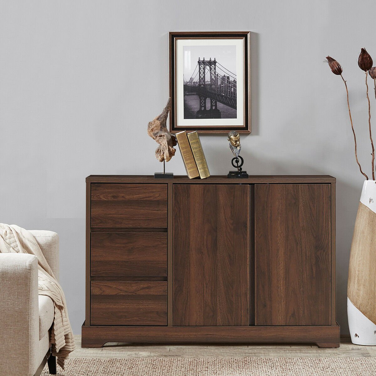 Buffet Sideboard Storage Console Table with 3 Drawers and 2-Door Cabinets Sideboards Cabinets & Buffets   at Gallery Canada