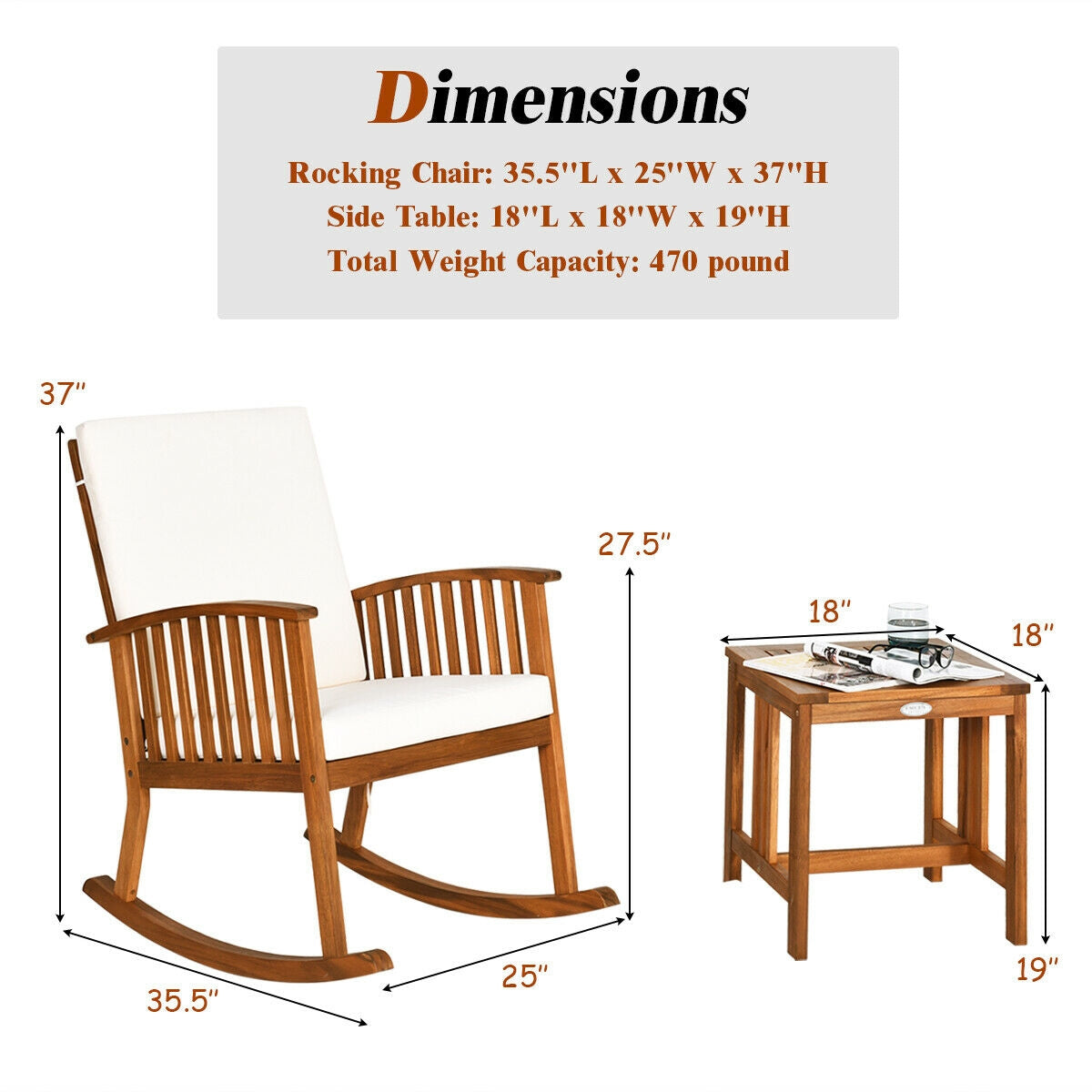 2 Pieces Acacia Wood Patio Rocking Chair Table Set, Brown Patio Conversation Sets at Gallery Canada