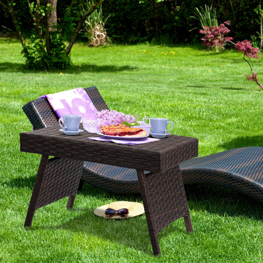 Folding PE Rattan Side Coffee Table Patio Garden Furniture, Brown - Gallery Canada